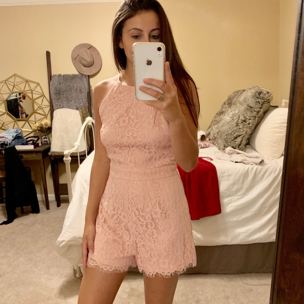 Pink lace romper